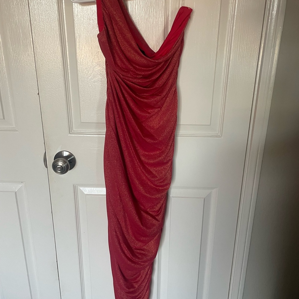 One-Shoulder Red Draped Evening Dress